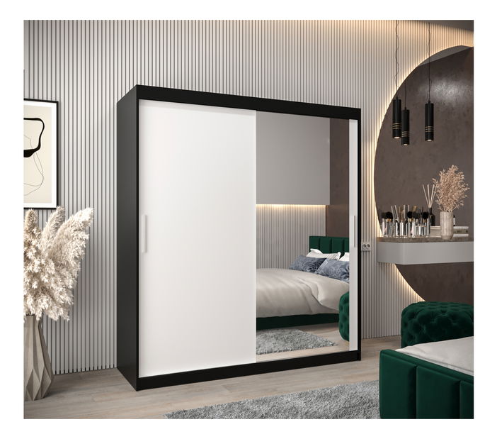 Šatní skříň 180 cm Toki 2 (Černá matná + Bílá matná)