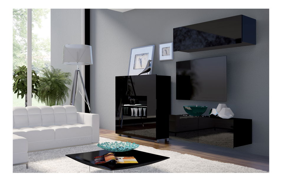 Obývací stěna Calabria C9 (černá) (bez osvětlení)