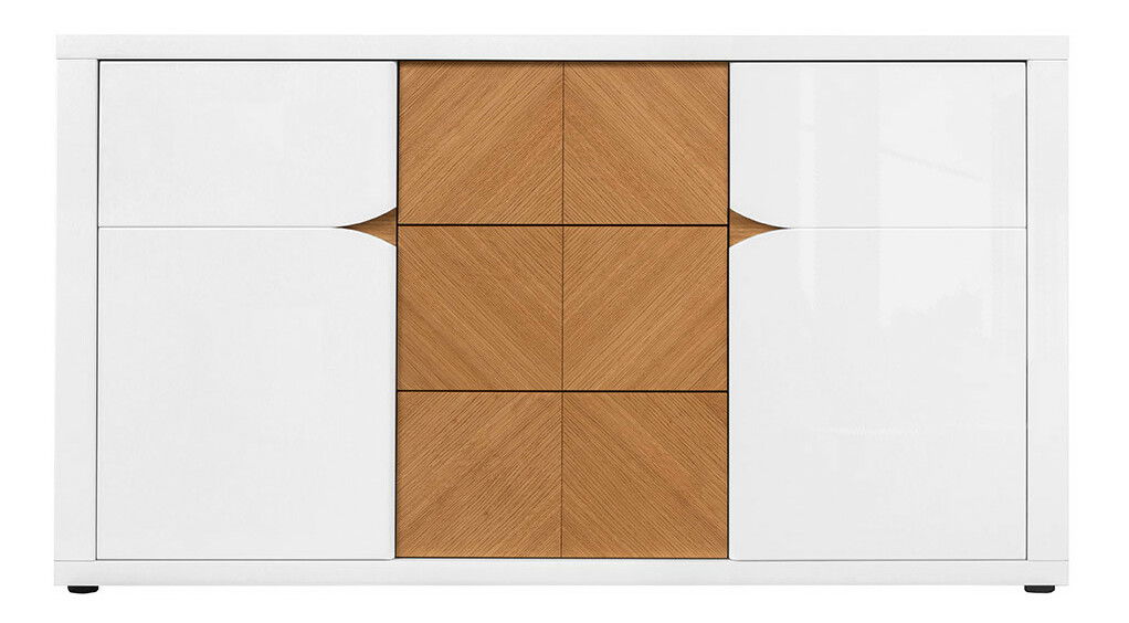 Komoda BRW Rovika KOM2D3S (lesk bílý + dub přírodní)