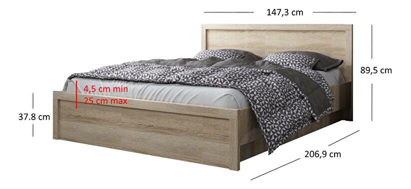 Manželská postel 140 cm Japon (dub sonoma) (s roštem) (s úl. prostorem)