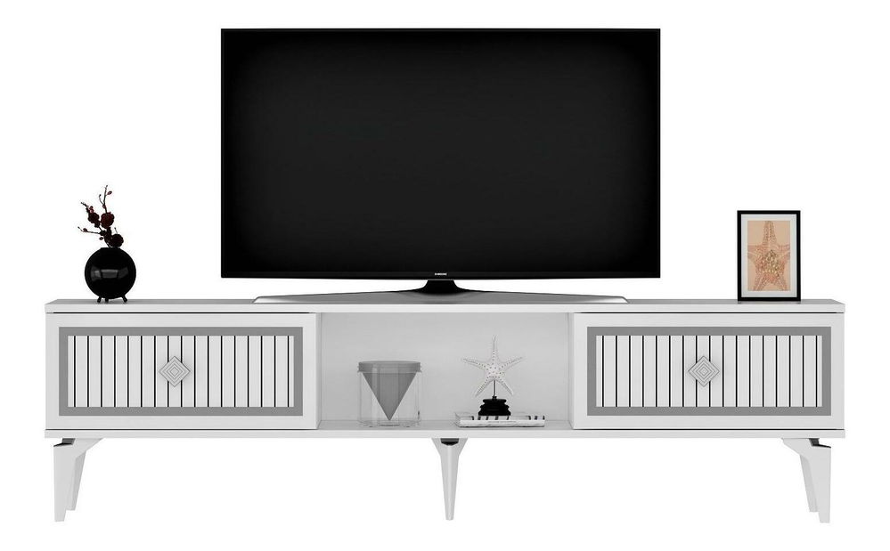 TV stolek/skříňka Kututa 2 (bílá + stříbrná)