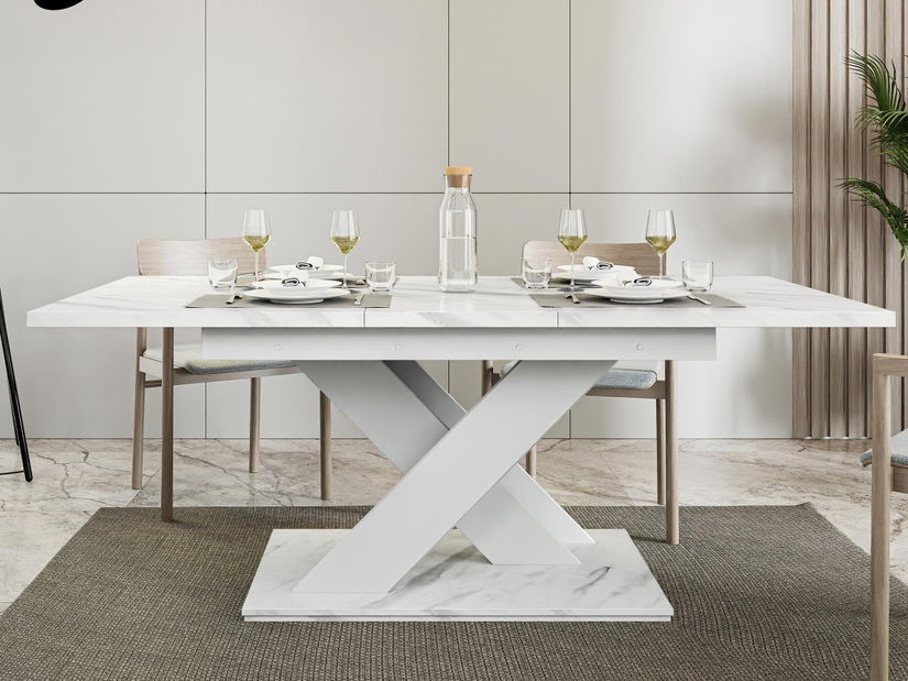 Jídelní stůl Lezuma (bílý mramor + bílá) *výprodej