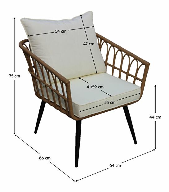 Zahradní křeslo ARALA (přírodní + černá + béžová)
