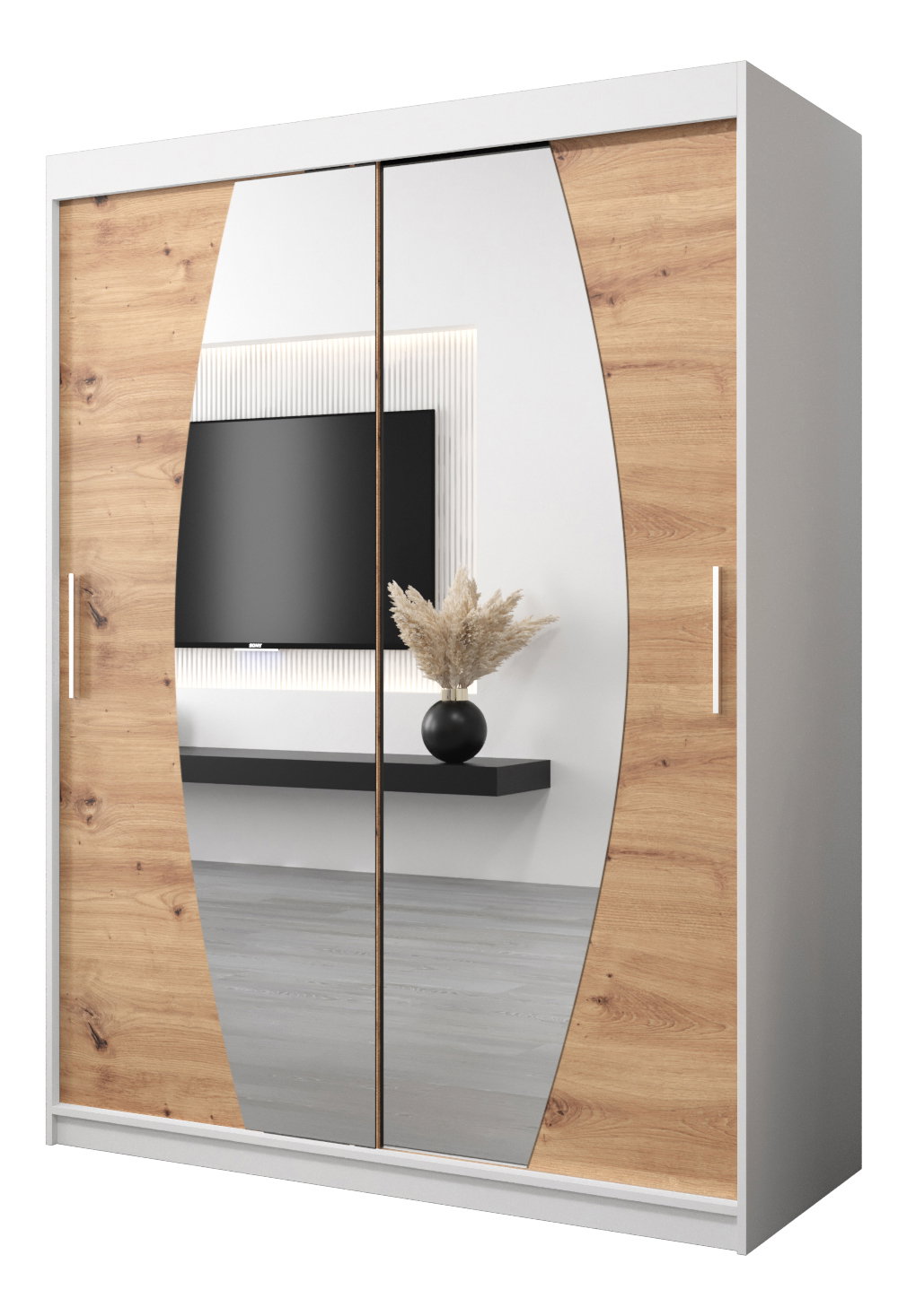 Šatní skříň 150 cm Eclipse (bílá matná + dub artisan)