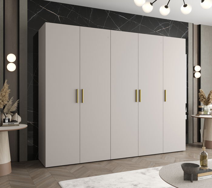 Šatní skříň 250 cm Borry 1 (kašmír + zlatá)