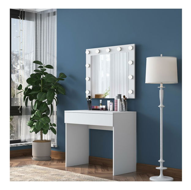 Toaletní stolek Blake 20 (se zrcadlem) (s LED osvětlením) (bílá)