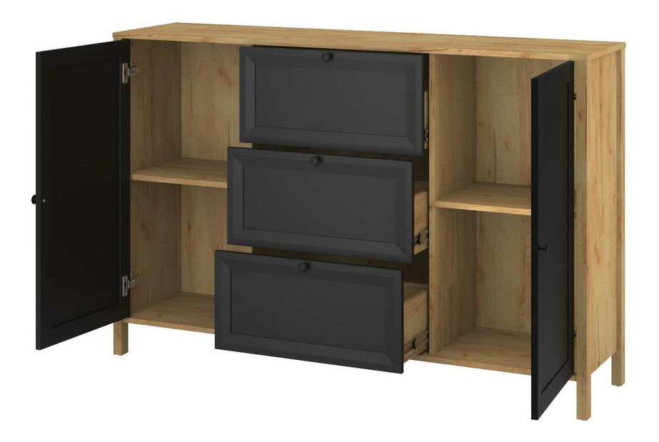 Komoda Bruselas 2 (dub craft zlatý + černá)