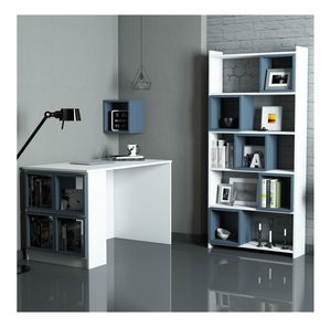 PC stolek s regálem Blanchet (bílá + modrá)