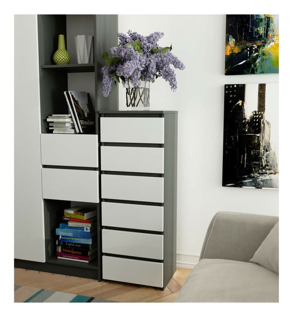 Komoda Cipriano IV (grafit šedý + bílá)