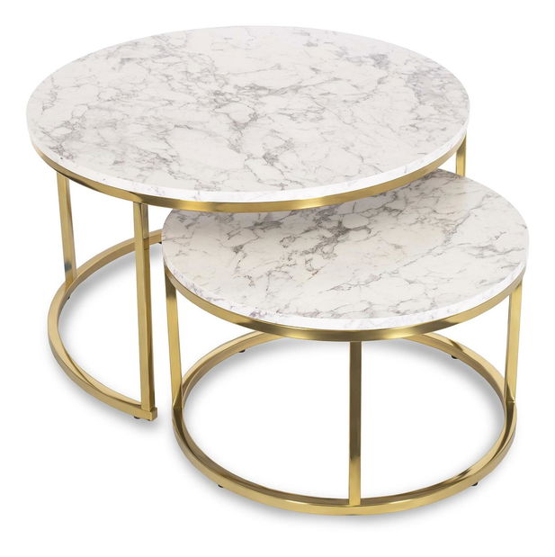 Set 2 konferenčních stolků Oponia Max (mramor + zlatá)