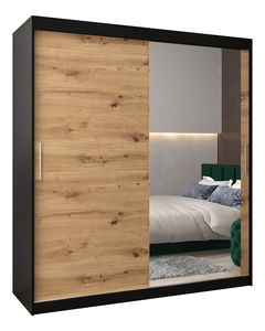 Šatní skříň 180 cm Toki 2 (Černá matná + Dub artisan)