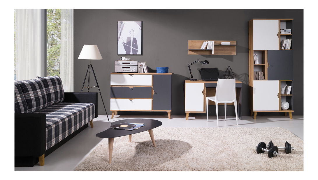 Polička Mimone POL (dub zlatý + bílá matná + grafit) *bazar