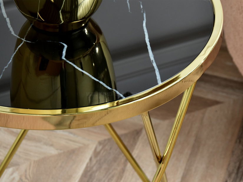 Konferenční stolek Armin S (černý mramor + zlatá)