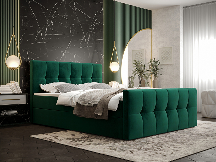 Manželská postel Boxspring 160 cm Macheta Comfort (olivová) (s matrací a úložným prostorem)