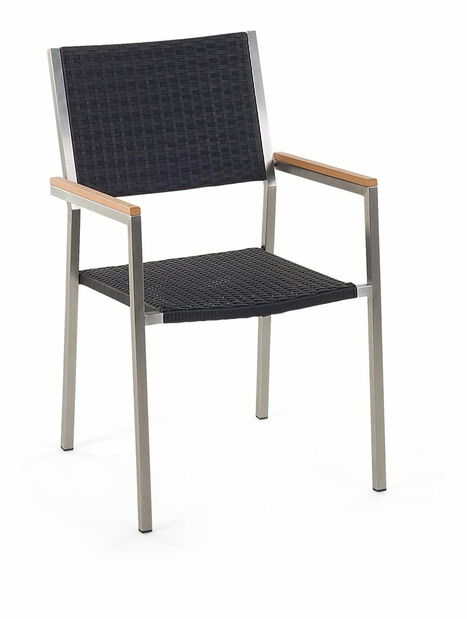 Zahradní jídelní sada Grosso (černá) (skleněná deska 180x90 cm) (ratanové židle) (žula)