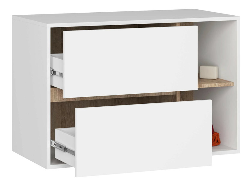 Koupelnová skříňka Vambos W90 2SZ 2P (bílá + dub sonoma)