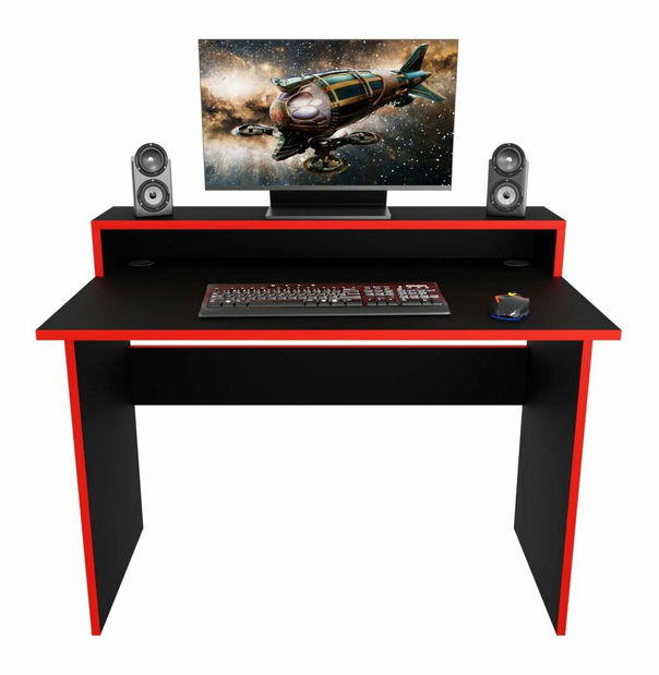 Herní pc stůl Adapt (černá + červená) (bez osvětlení)