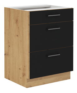 Dolní kuchyňská skříňka Meriel 60 D 3S BB (černá + dub artisan)
