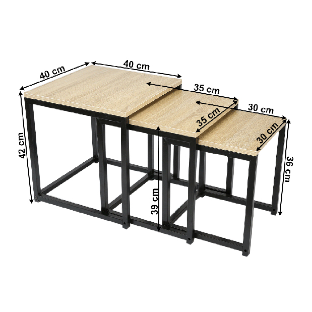 Set 3 ks. konferenčních stolků Kastty (dub sonoma + černá)