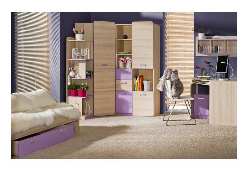 Rohová šatní skříň Echo L14 fialová