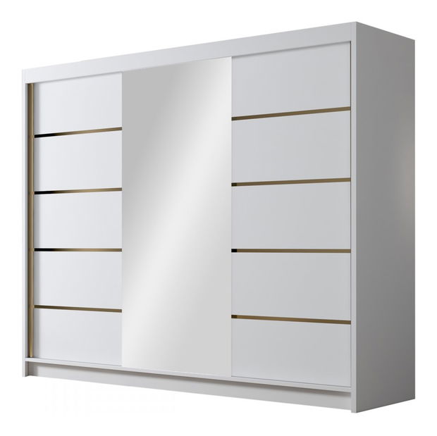 Šatní skříň s posuvnými dveřmi Gamarut VI 200 (kašmír + zlatá) (se zrcadlem)