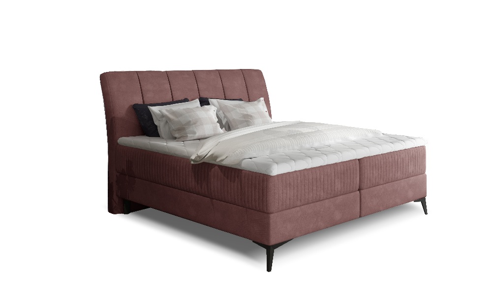 Boxspring postel 180 cm Alberto (tmavě růžová) (s matracemi)