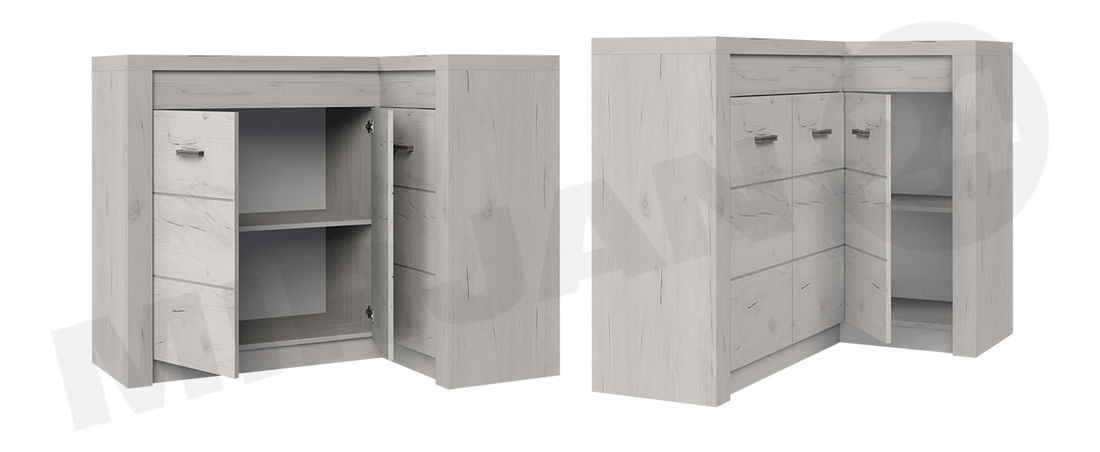 Rohová komoda Nadenas N15 K (jasan tmavý) (osvětlení LED teplé bílé)