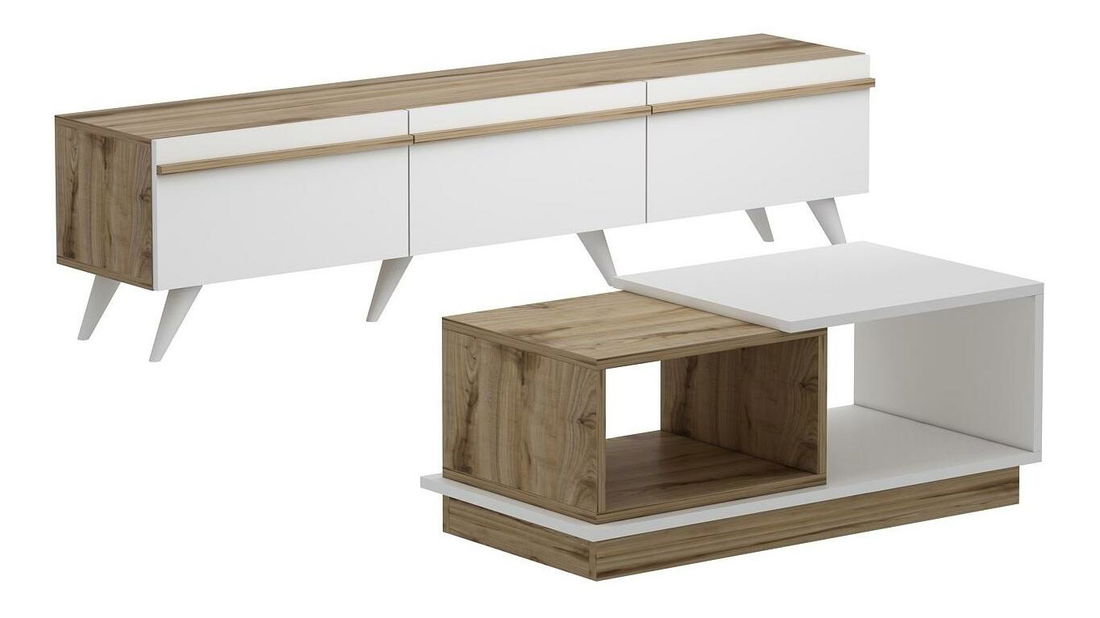 Obývací stěna Vegas (bílá + dub safírový)