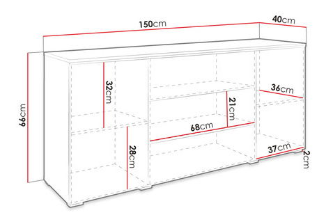 Komoda Selwyn 15 (bílá + bílá lesklá)