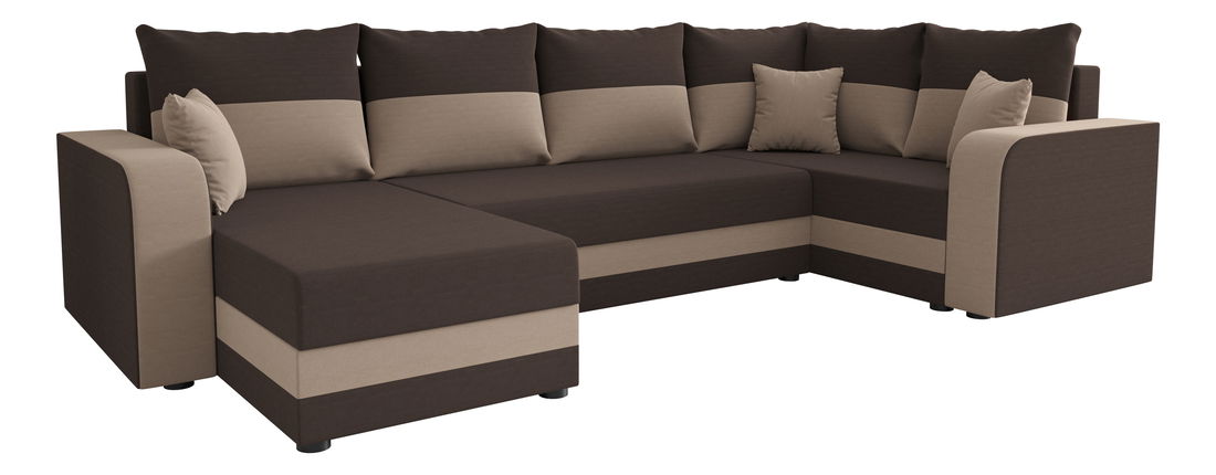Rohová sedačka ve tvaru U Harmony Long (tmavě hnědá + béžová) (P)