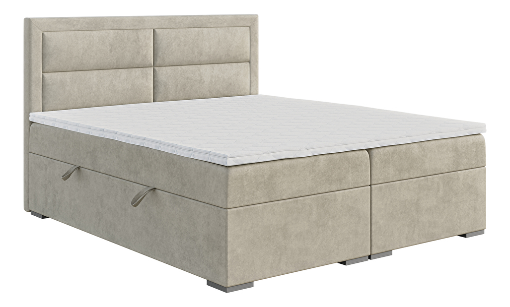 Boxspring postel 140 cm Menorra (světlobéžová) (s matrací a úl. prostorem)