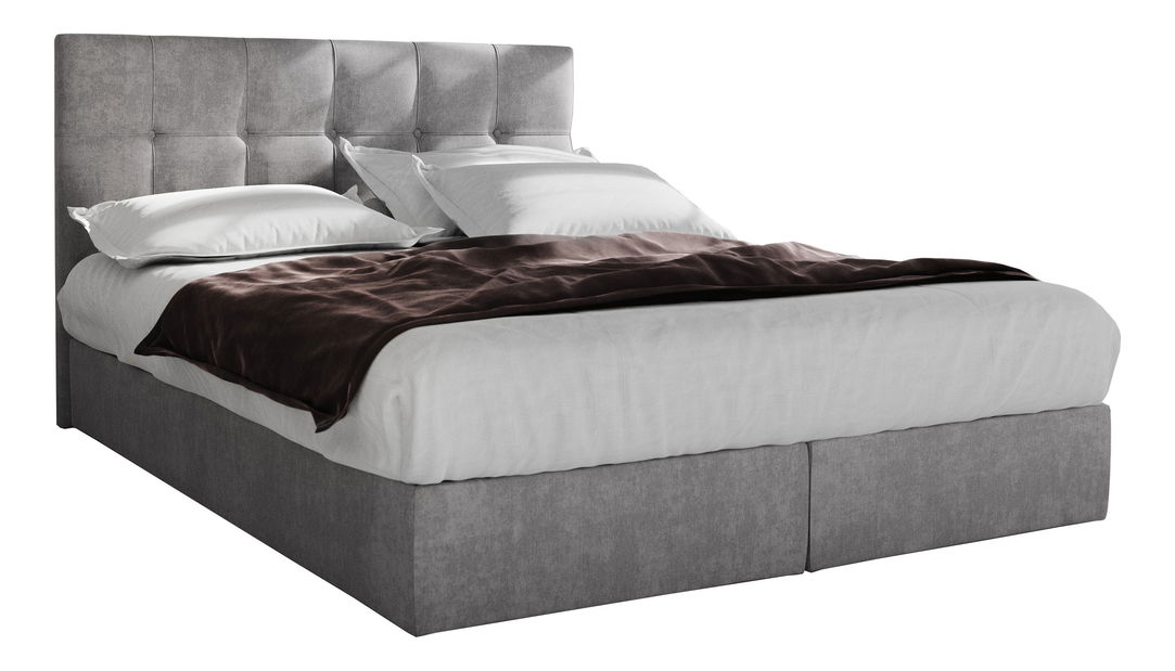 Manželská postel Boxspring 160 cm Porto (šedá) (s matrací a úložným prostorem)
