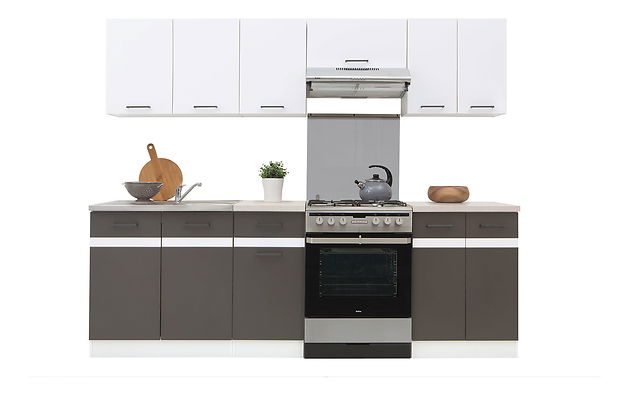 Kuchyně BRW Junona line 240 cm lesk bílý + šedý wolfrám