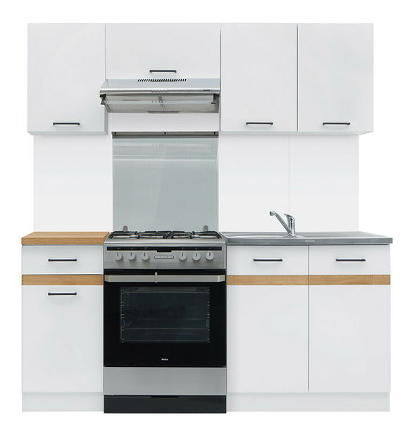 Kuchyňe BRW Junona line 180 cm (Bílý lesk + Bílá + Dub craft zlata)