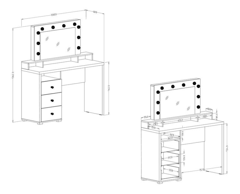 Toaletní stolek Dion Typ 49 (bílý vysoký lesk)