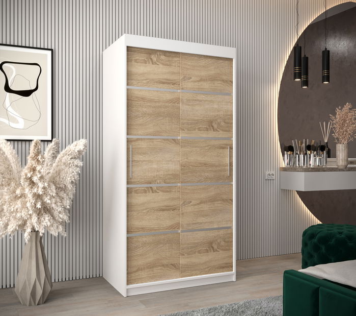Šatní skříň 100 cm Verika 1 100 (bílá + dub sonoma)