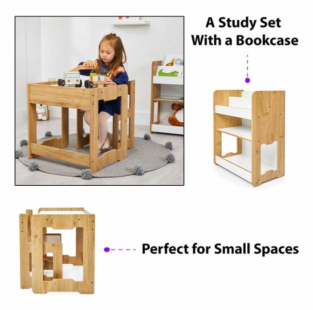  Set dětský stolek a židle Sease 2 (bílá + naturální)