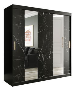 Šatní skříň 200 cm Marbelo P (matná černá + černý mramor)
