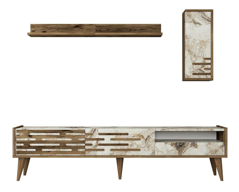 Obývací stěna Tonase (ořech + bílá + mramor)