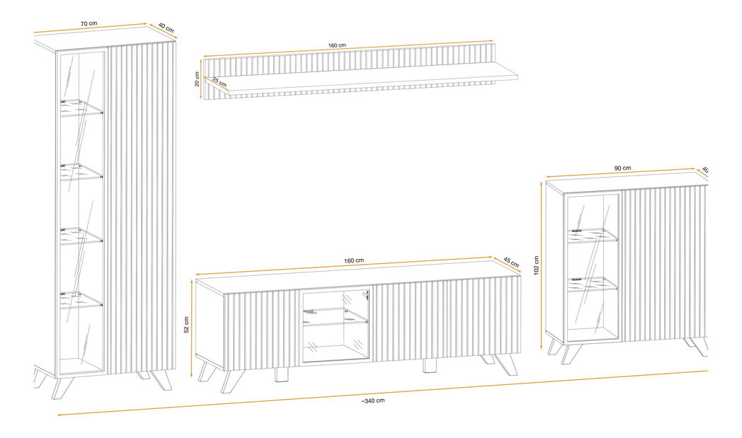 Obývací stěna Lyran (hikora jackson + černá) (s LED osvětlením)