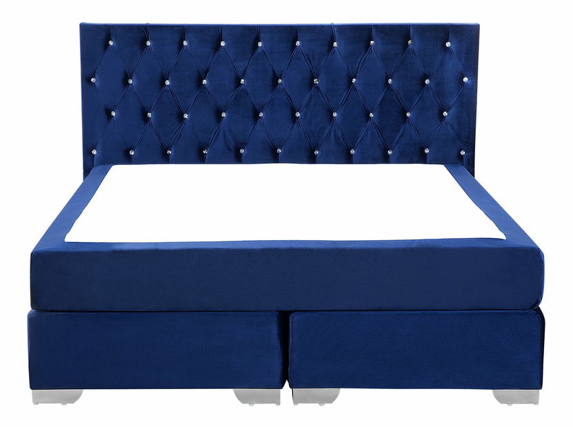 Manželská postel Boxspring 160 cm DUKE (s roštem a matrací) (modrá)