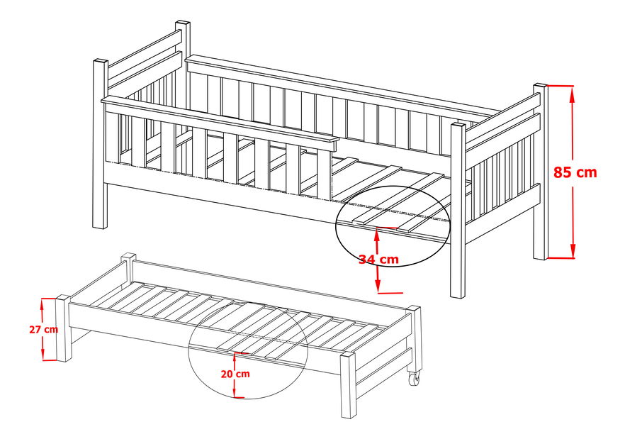 Dětská postel 90 cm DORIA (s roštem a úl. prostorem) (bílá)