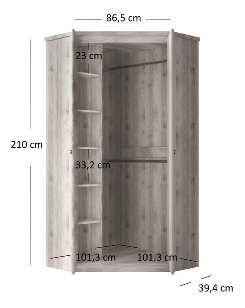 Rohová šatní skříň Japon (kaštan nairobi)