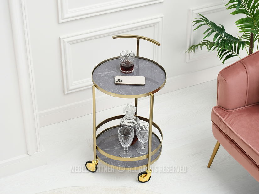 Konferenční stolek Alfonzo (šedý mramor + zlatá)