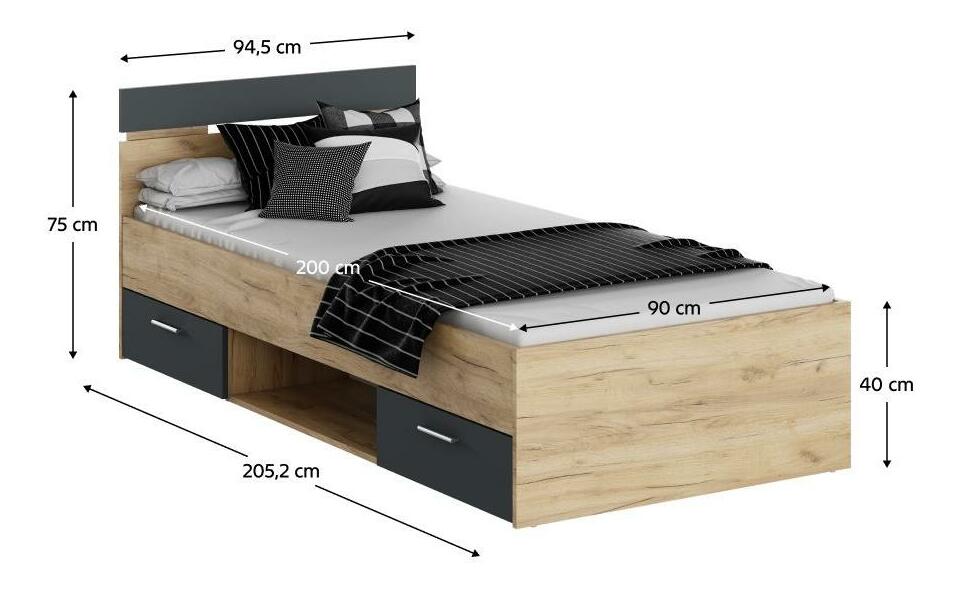 Jednolůžková postel 90 cm Michigin (dub artisan + grafit) (s úložným prostorem) *bazar