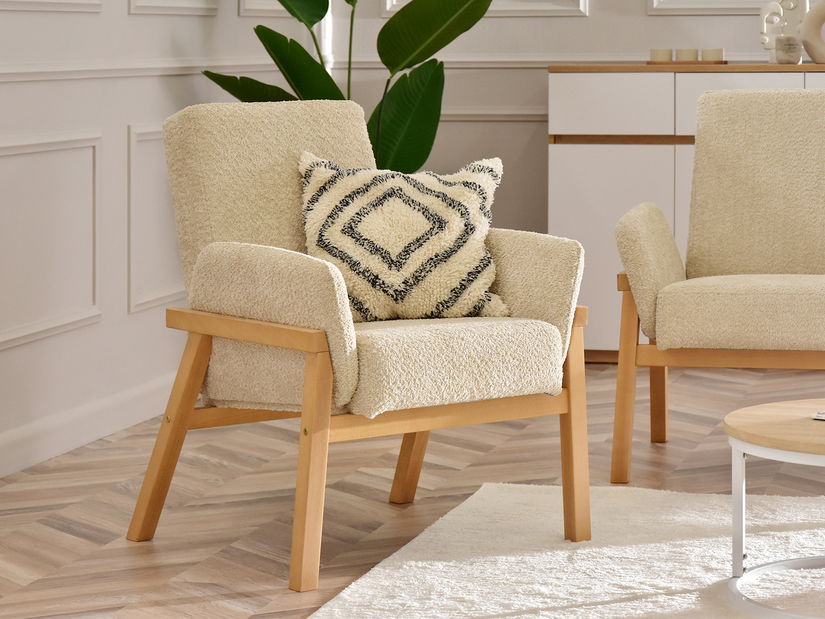 Relaxační křeslo Laopas (béžová + dub)