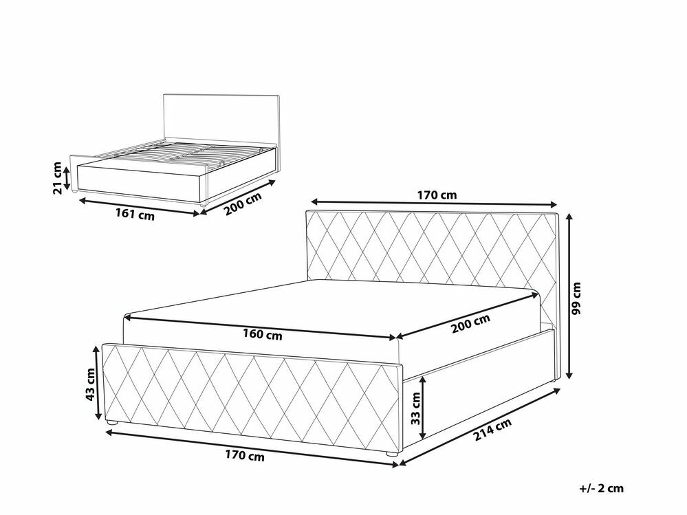 Manželská postel 160 cm ROFARIO (šedá) (umělá kůže) (s roštem a úl. prostorem)