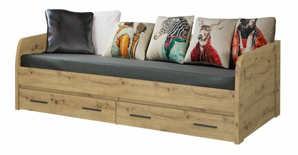 Jednolůžková postel 90 IRON (dub artisan) (s roštem)