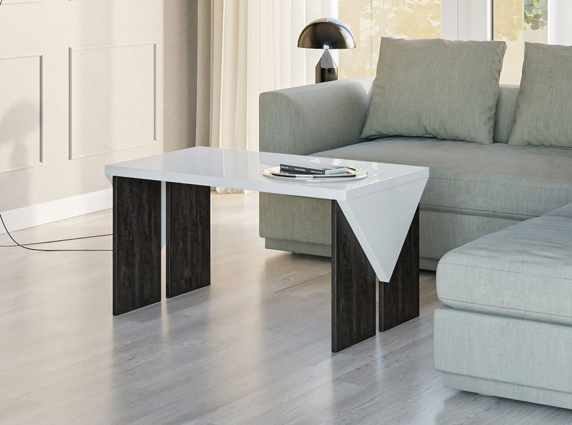 Konferenční stolek Tarni (lesk bílý + tmavě šedá)