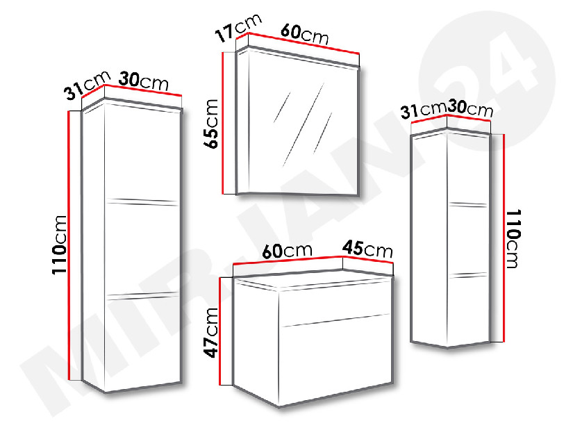 Koupelna Mandy (bílá + bílý lesk) (s umyvadlem a sifonem) (s osvětlením) *výprodej